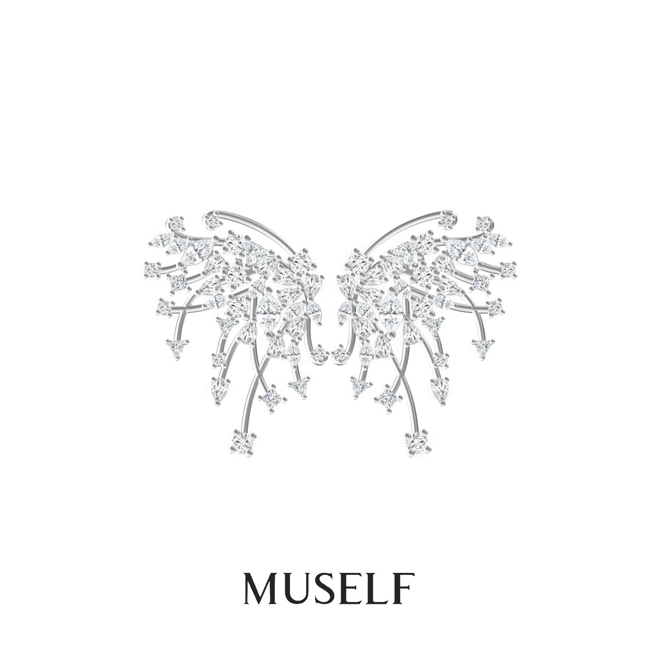 MUSELF Butterfly Earrings – Copper Alloy Earrings with Luxury Pavé Crystal Design