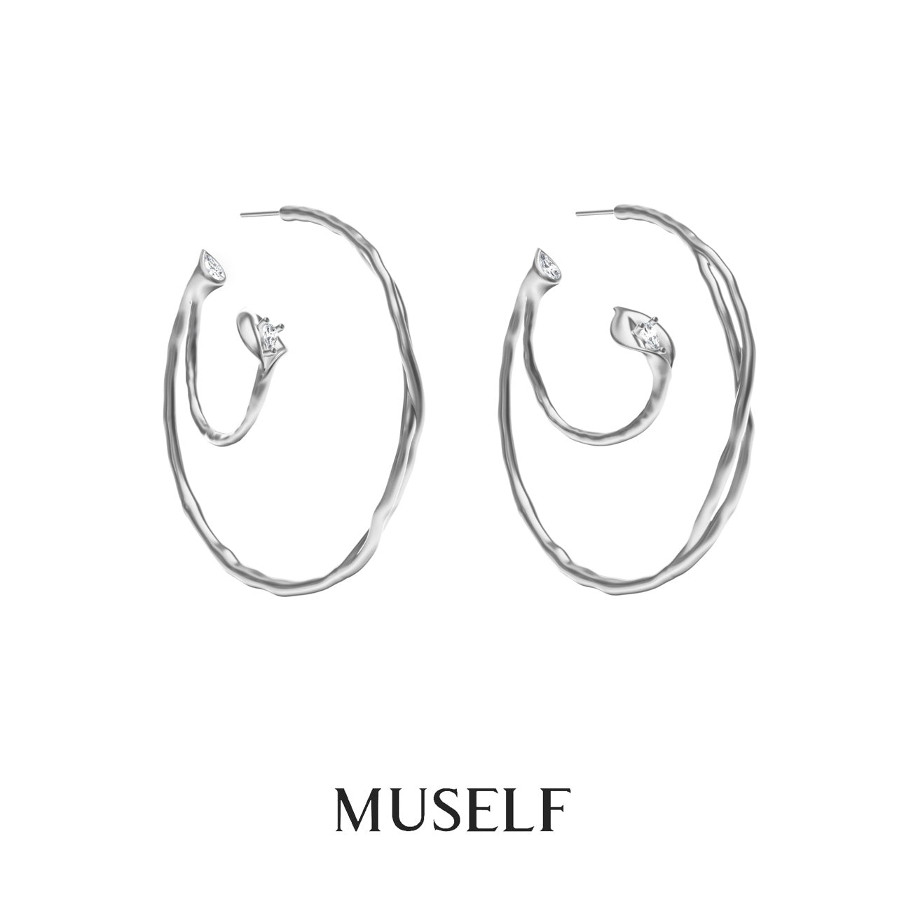 MUSELF Calla Lily Vine Hoop Earrings Luxury-Inspired Brass Earrings with an Artistic Floral Design