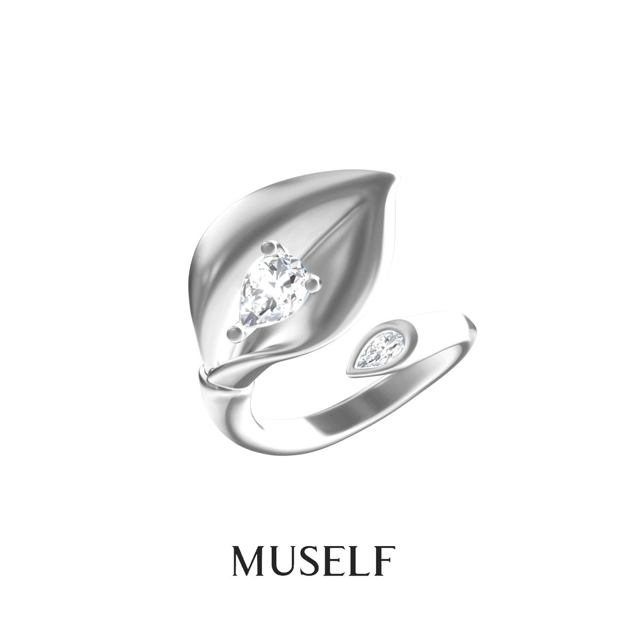 MUSELF Calla Lily Open Ring – Elegant Adjustable Statement Ring in Copper Alloy