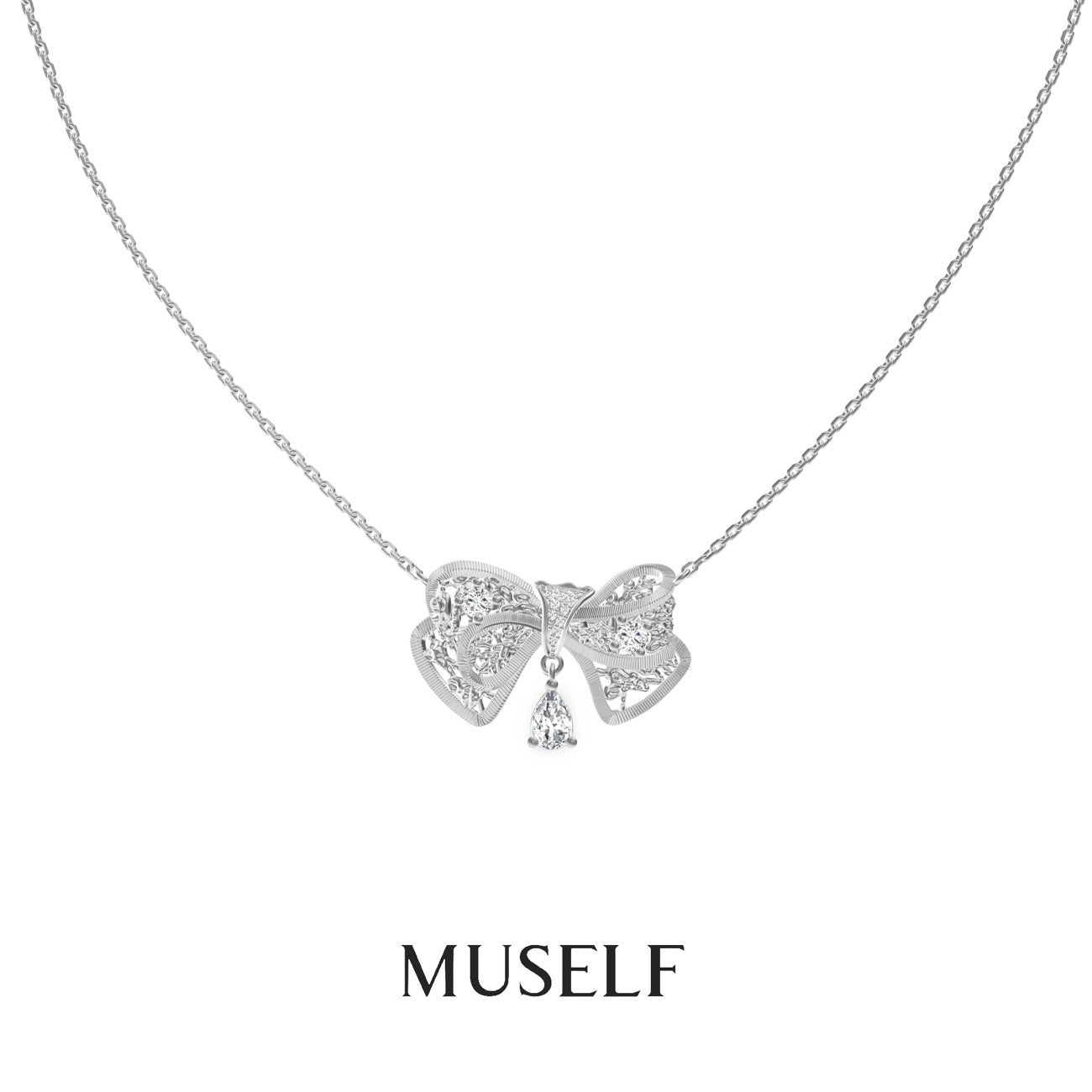 MUSELF Lace Bow Necklace Luxury-Inspired Brass Necklace with a Sweet and Feminine Design