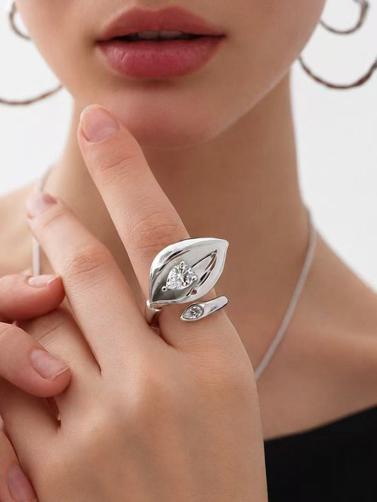 MUSELF Calla Lily Open Ring – Elegant Adjustable Statement Ring in Copper Alloy