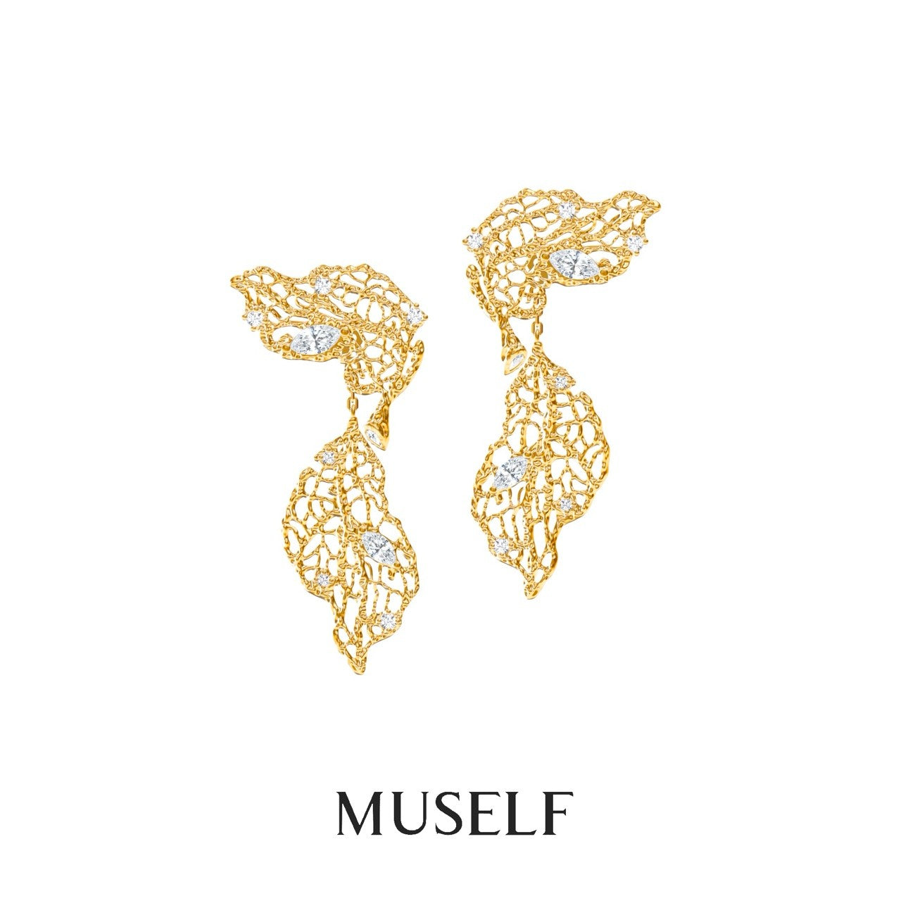 MUSELF Double Leaf Earrings Vintage-Inspired Brass Earrings with a Luxury Design