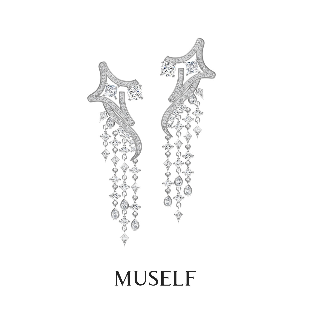 MUSELF Zircon Shooting Star Tassel Earrings Luxury-Inspired Brass Earrings with a Sweet and Fashion-Forward Design