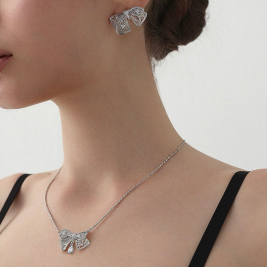 MUSELF Lace Bow Necklace Luxury-Inspired Brass Necklace with a Sweet and Feminine Design