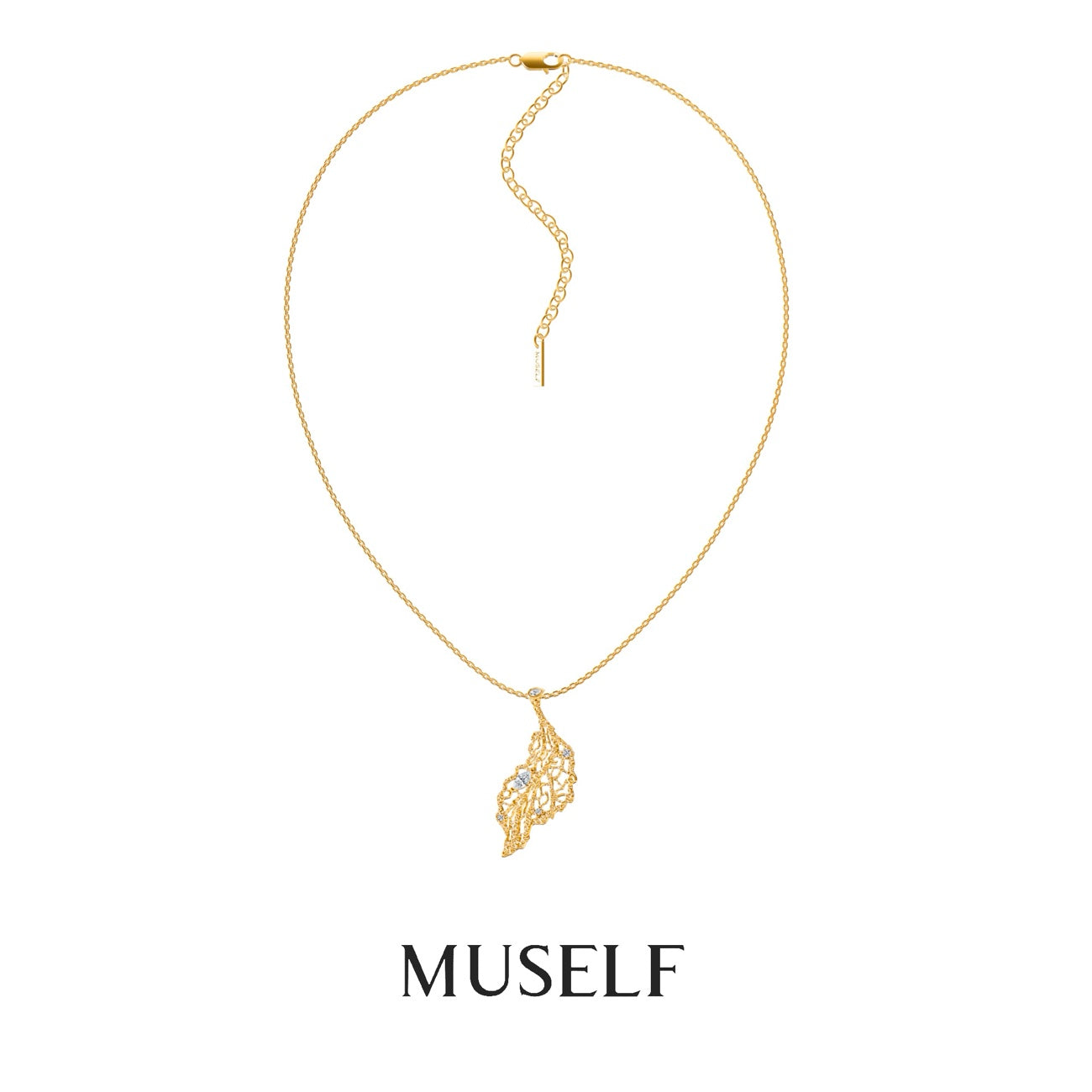 MUSELF Leaf Pendant Necklace Luxury-Inspired Brass Necklace with an Elegant Botanical Design