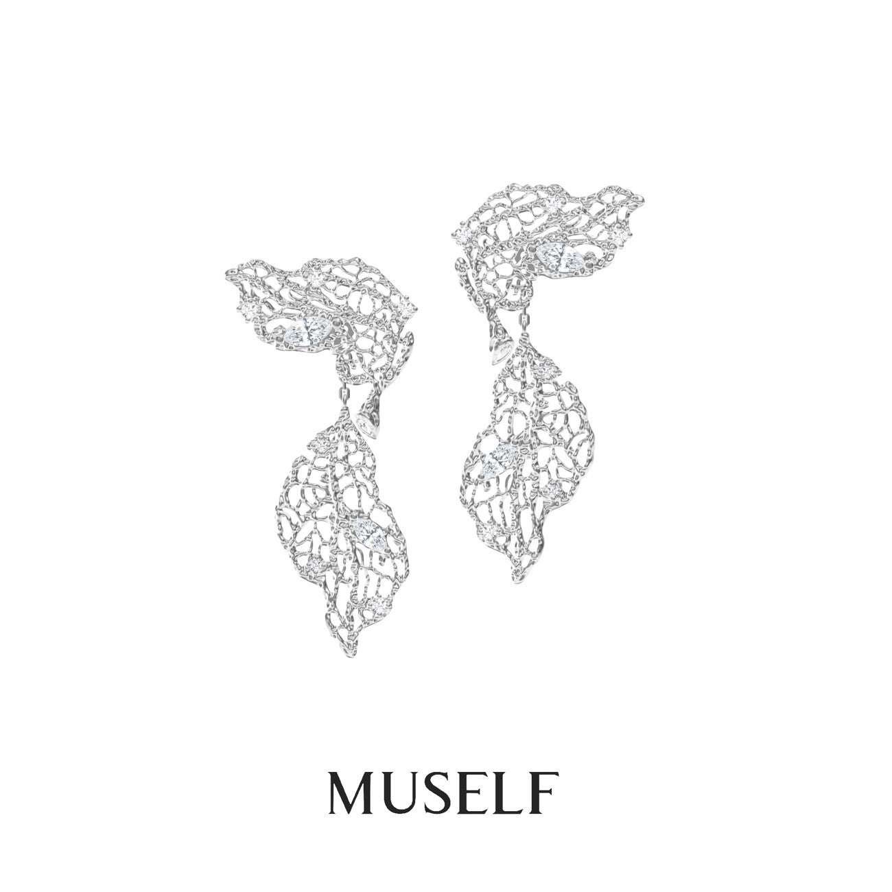 MUSELF Double Leaf Earrings Vintage-Inspired Brass Earrings with a Luxury Design